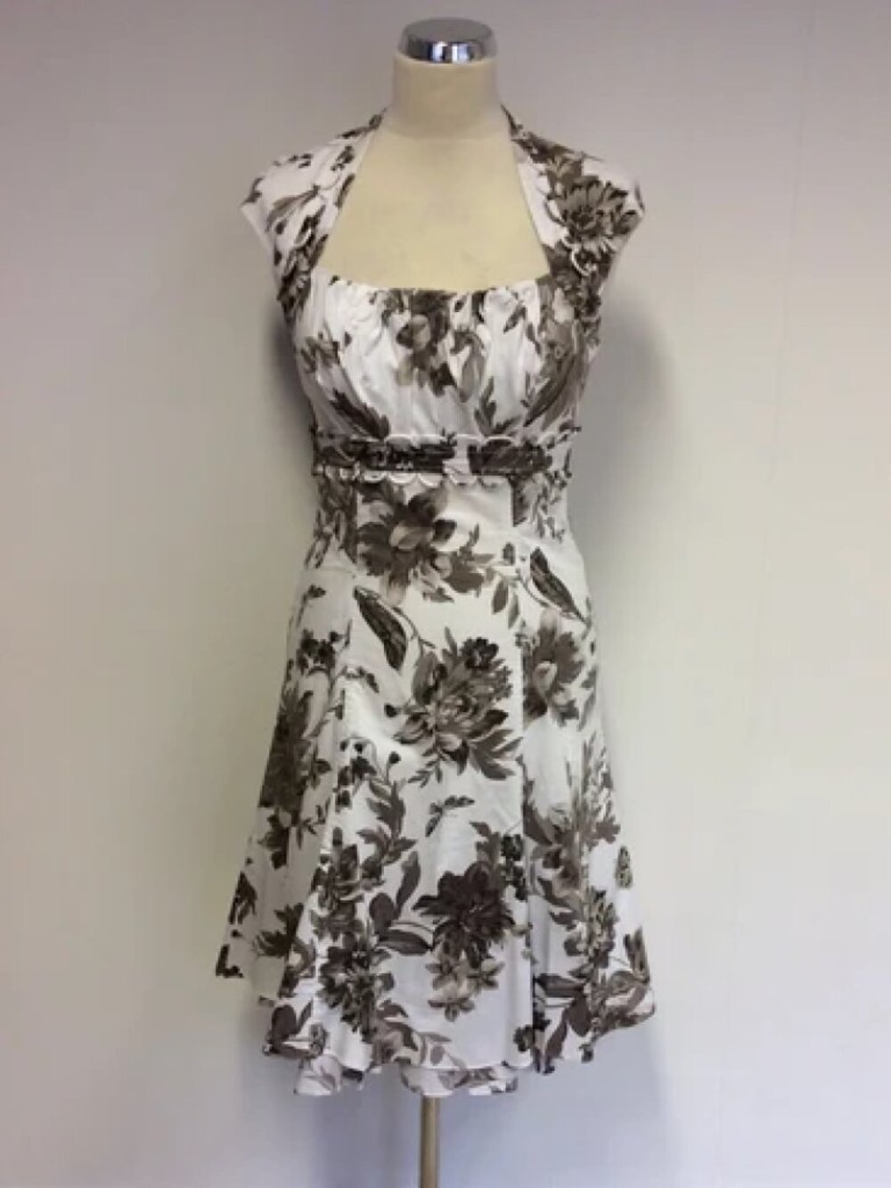Karen Millen Brown & White Floral Dress Sz 2